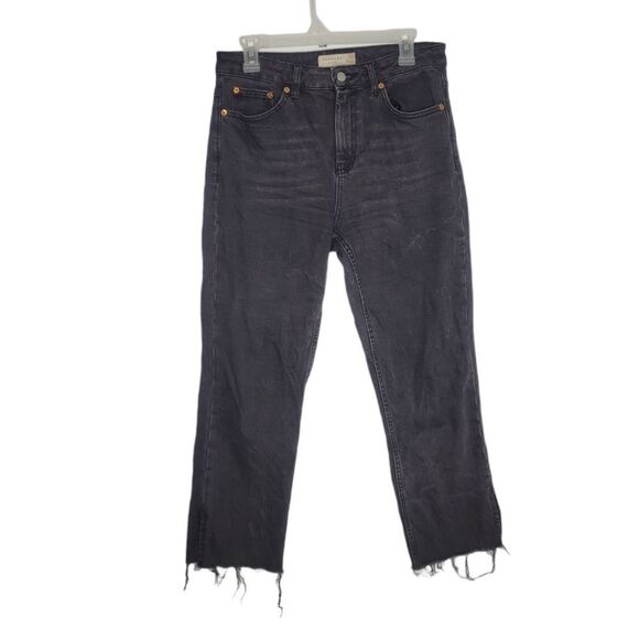 ASOS jeans‎ black straight leg raw hem high waisted ankle 30 - Picture 1 of 10